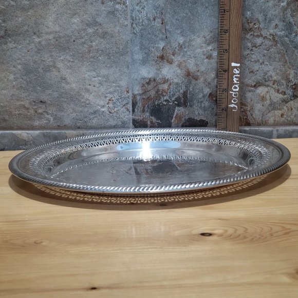 VTG International Silver Round Metal Platter Chased Reticulated Detail - Picture 10 of 13